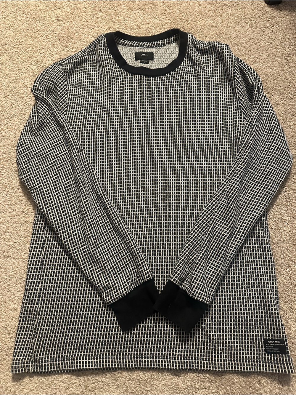 Obey Black and White Grid Knit Sweater